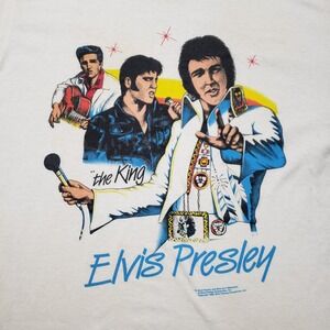 Vintage Elvis Presley Shirt Mens Large Beige Pullover Short Sleeve Single Stitch